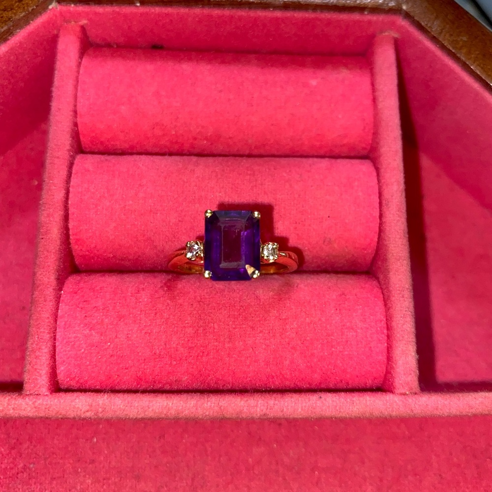 Genuine Amethyst and Diamond Ring - Picture 1 of 6